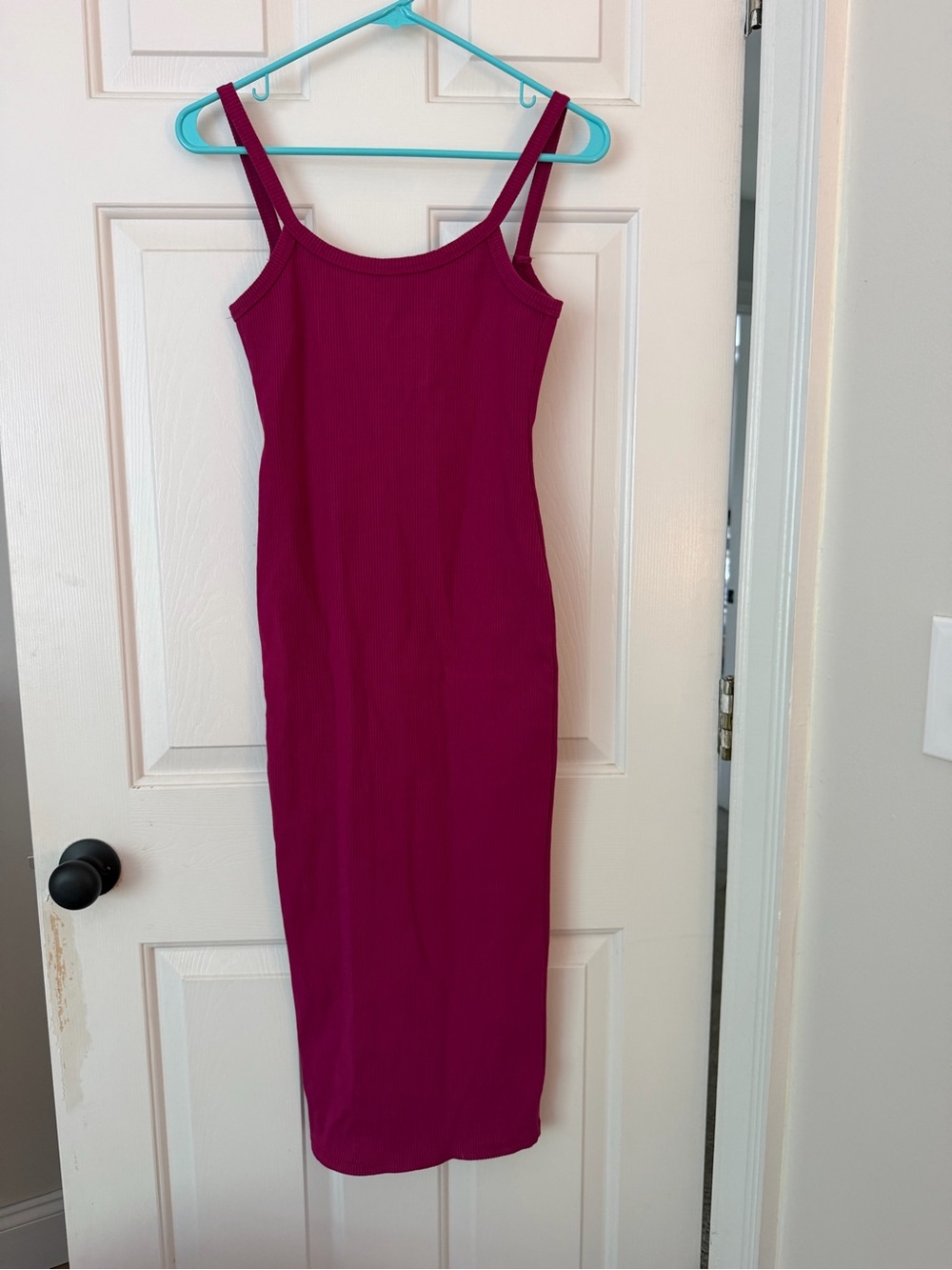 Olia Ribbed Tank Midi Dress - Fuchsia Pink with scoop back.
